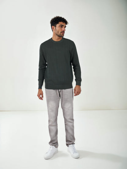 Green Solid Cotton Sweater