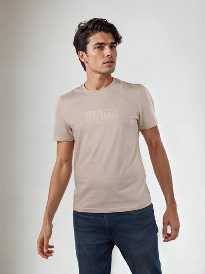 Beige Solid Cotton T-shirt