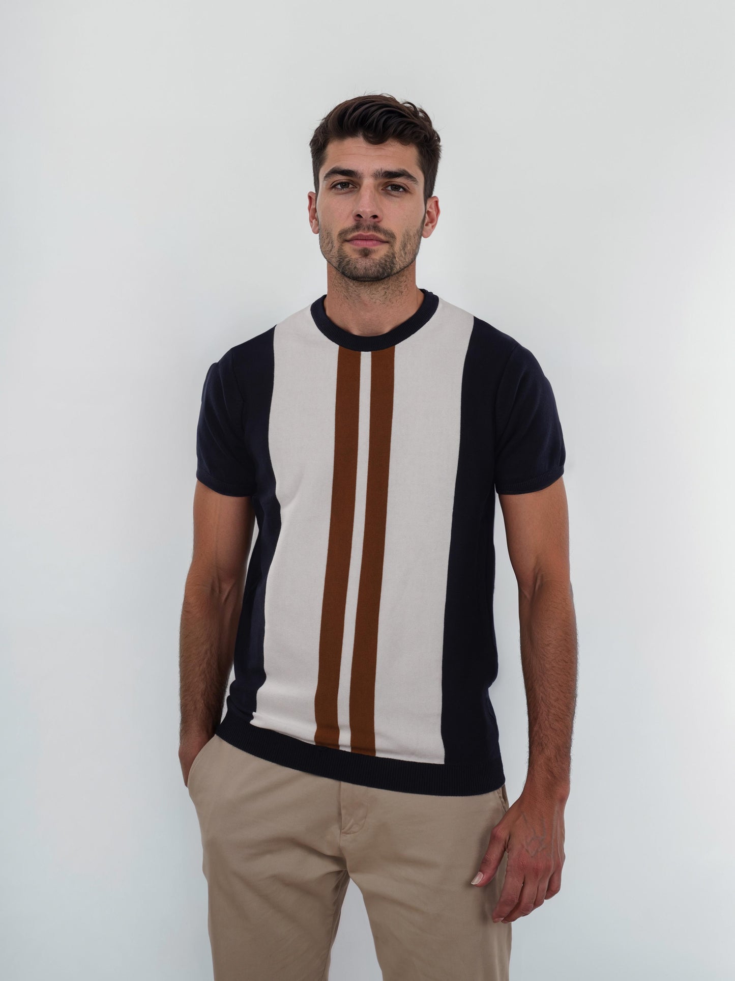 Navy Blue Colourblock Cotton T-shirt