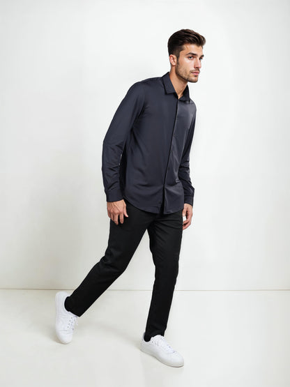 Black Solid Nylon Shirt