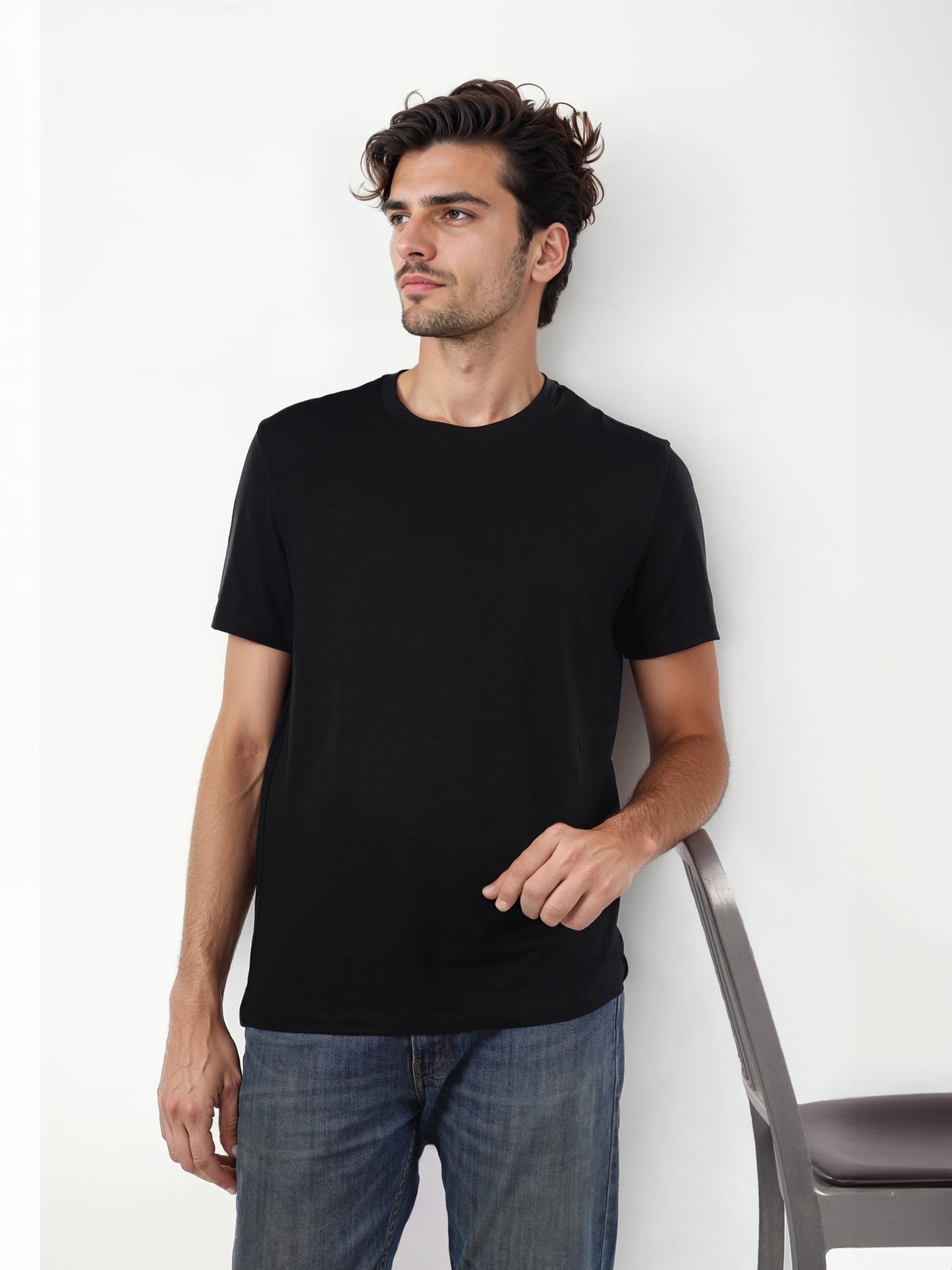 Black Solid Cotton T-shirt