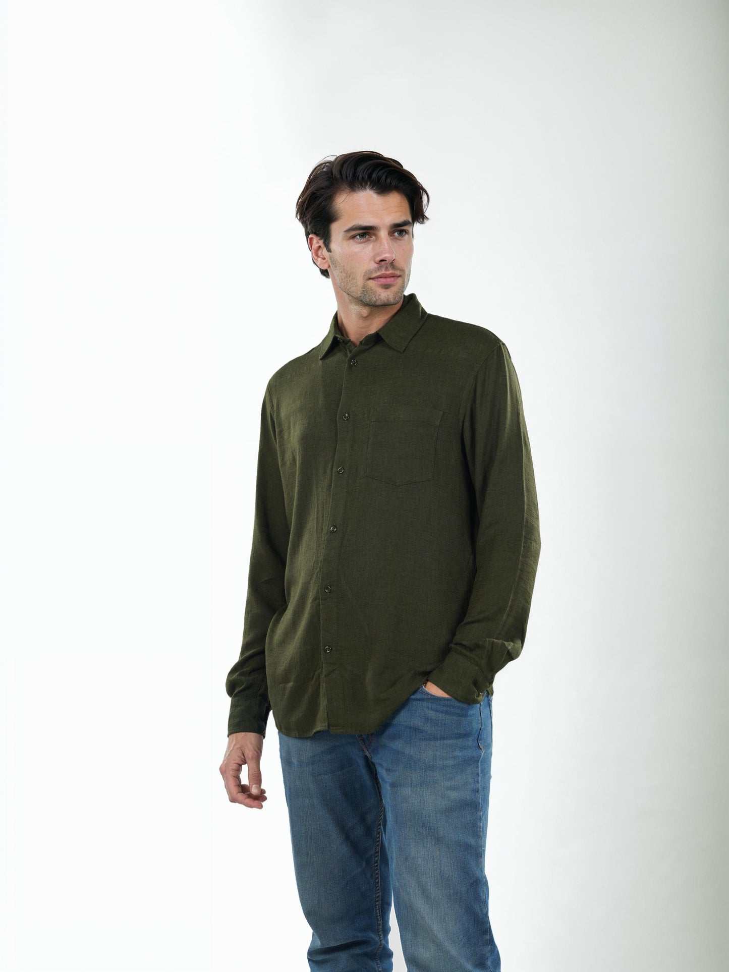 Green Solid Linen Shirt