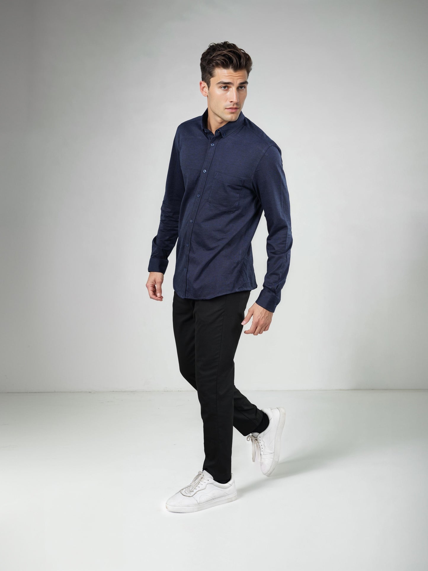 Navy Blue Solid Cotton Shirt