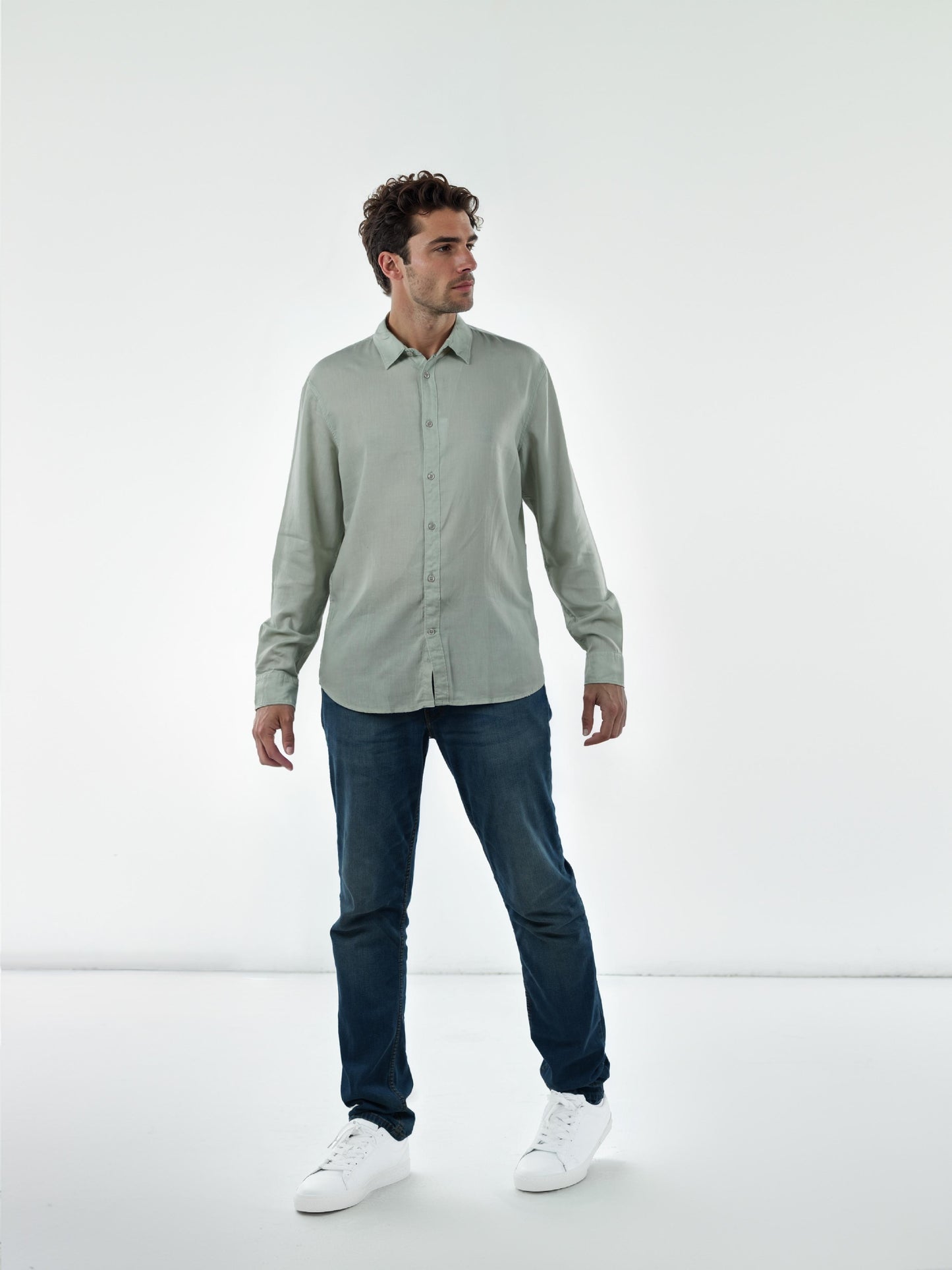 Green Solid Linen Shirt