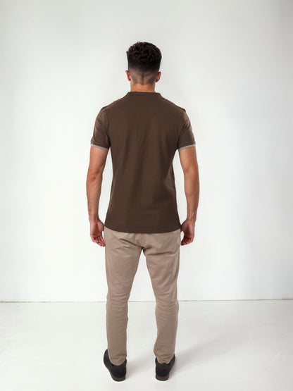 Brown Solid Cotton Polo