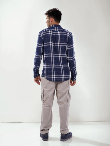 Navy Blue Checks Cotton Shirt