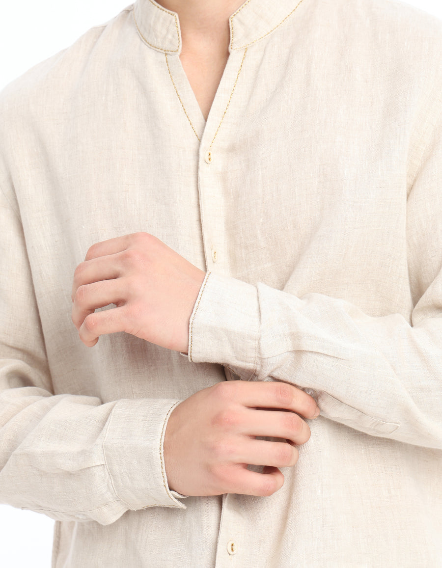 Regular Fit 100% Linen Solid Shirts - Cream