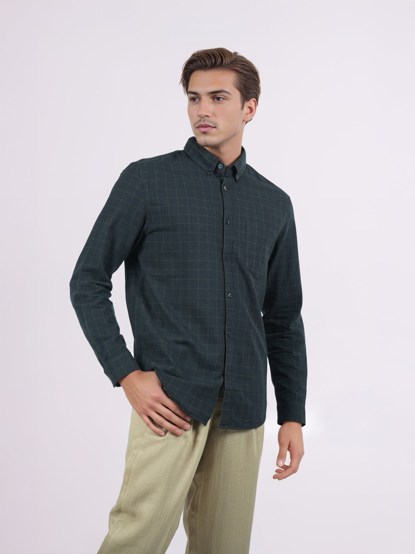 Celio* Men Green Checked Regular Fit Cotton Shirts