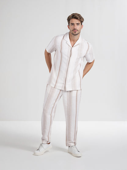 Celio* Men White Striped Regular Fit Cotton Fashion Shirt