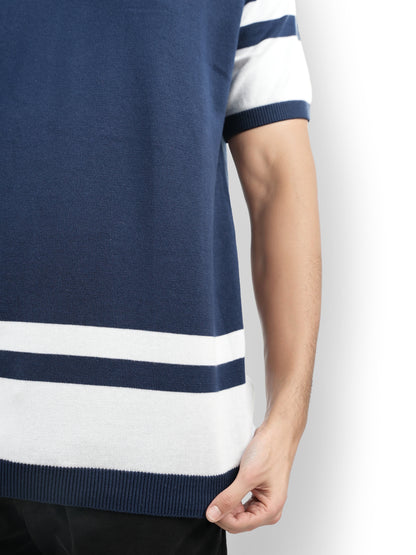 Blue Striped Cotton Polo