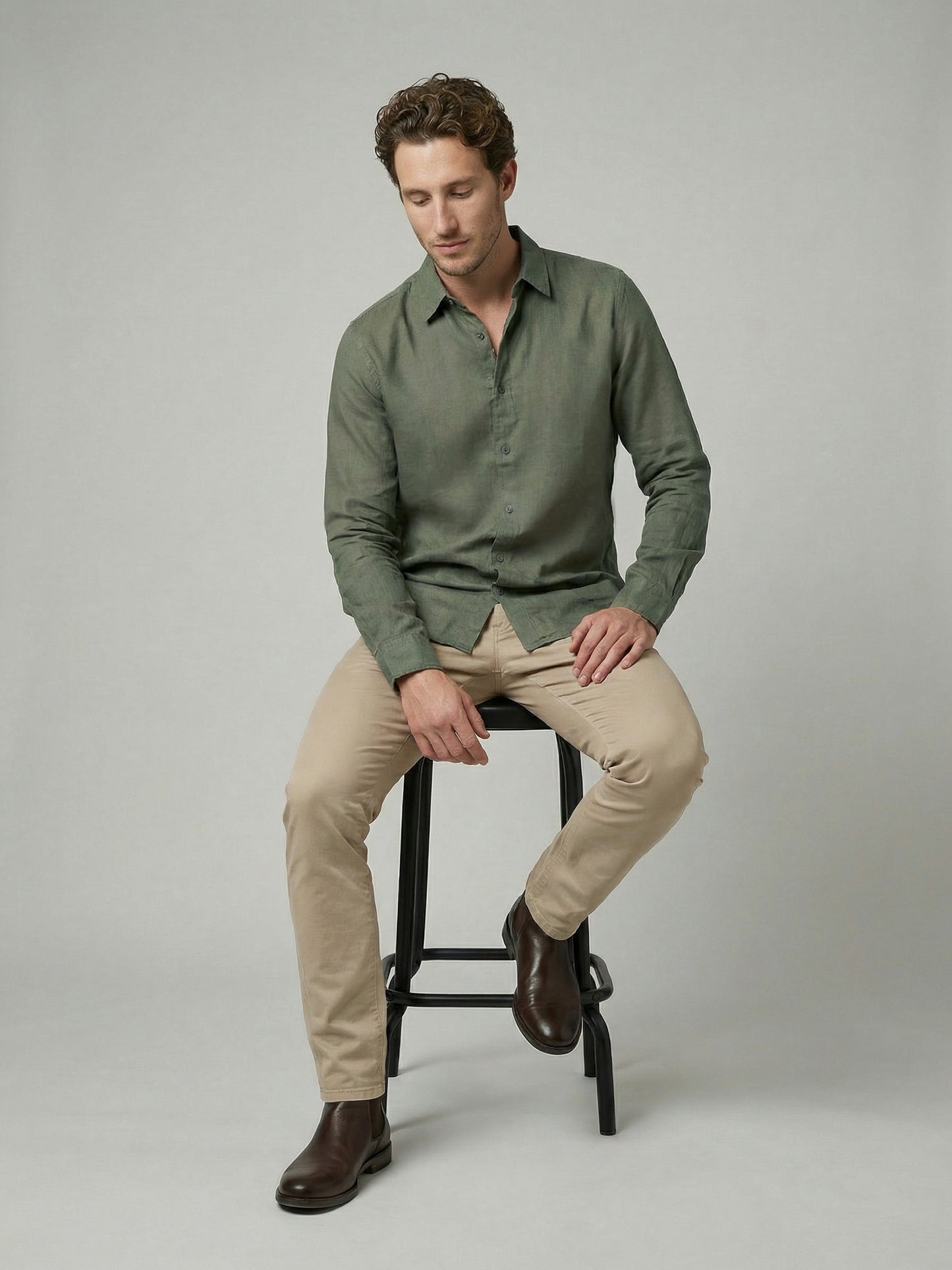 Celio Mens Olive Dobby Regular Fit Cotton Shirts