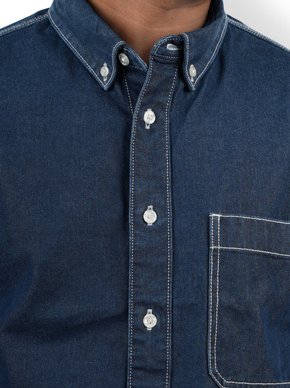 Blue Solid Cotton Shirt