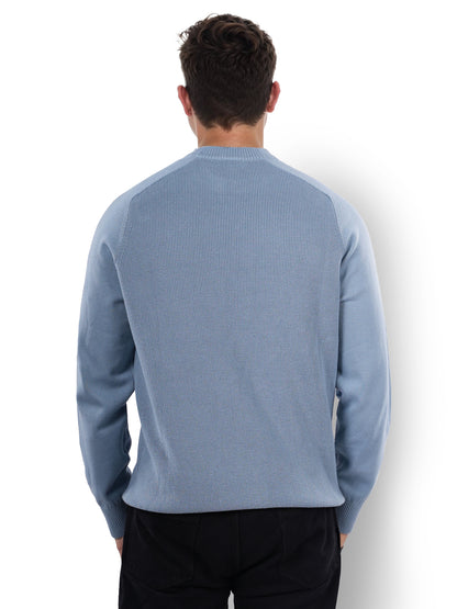 Blue Solid Cotton Sweater