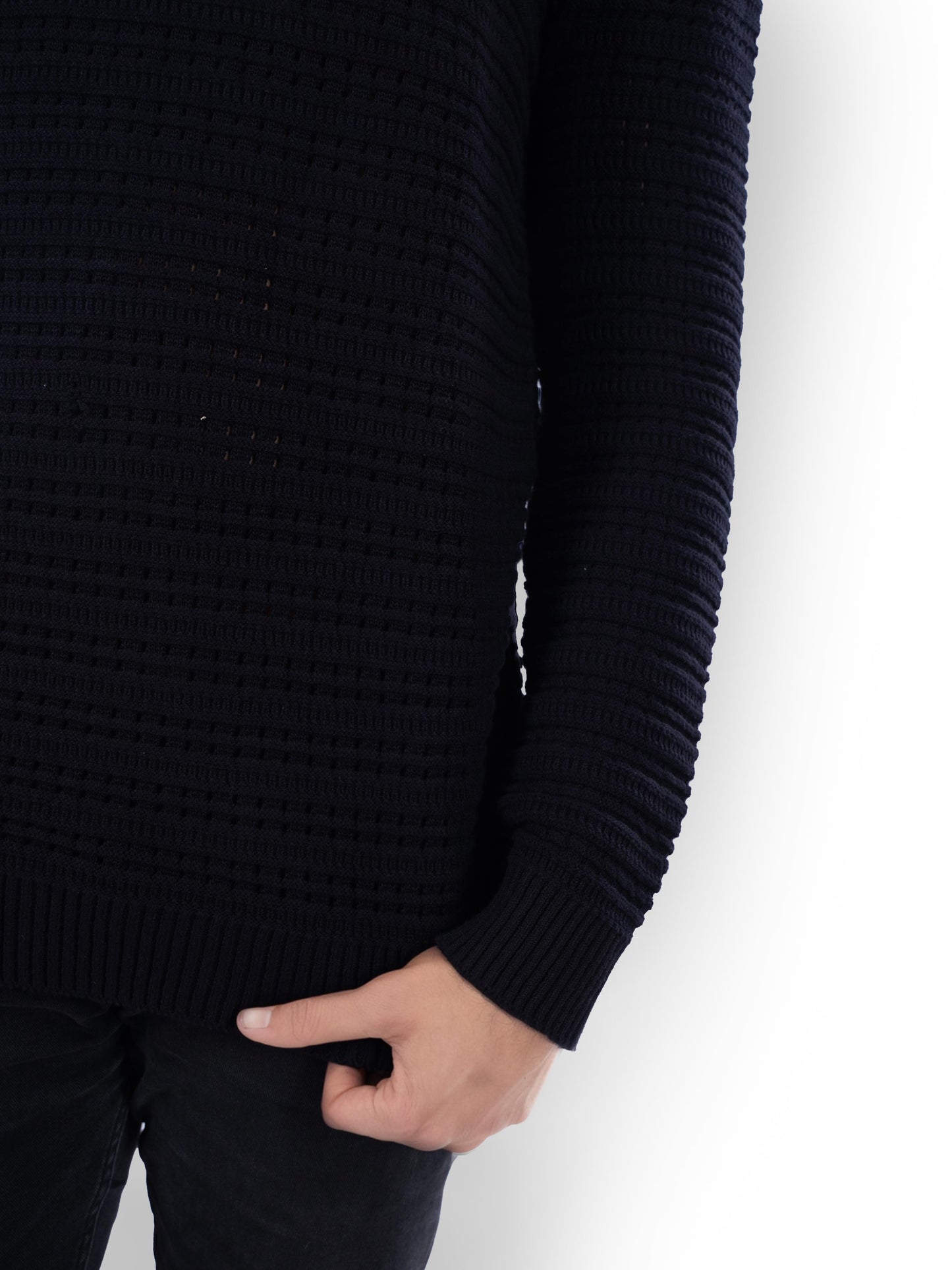 Black Solid Cotton Sweater