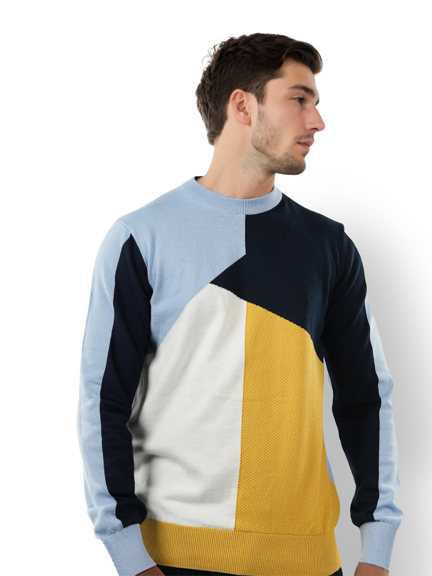 Blue Colourblock Cotton Sweater