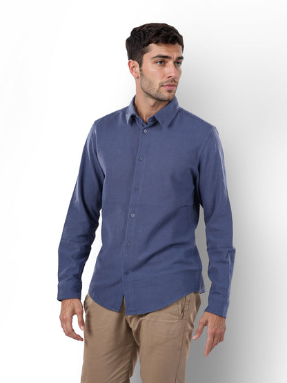 Blue Solid Cotton Shirt