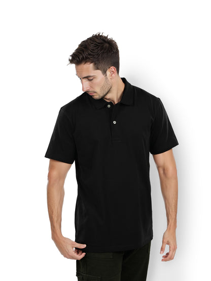 Black Solid Cotton Polo