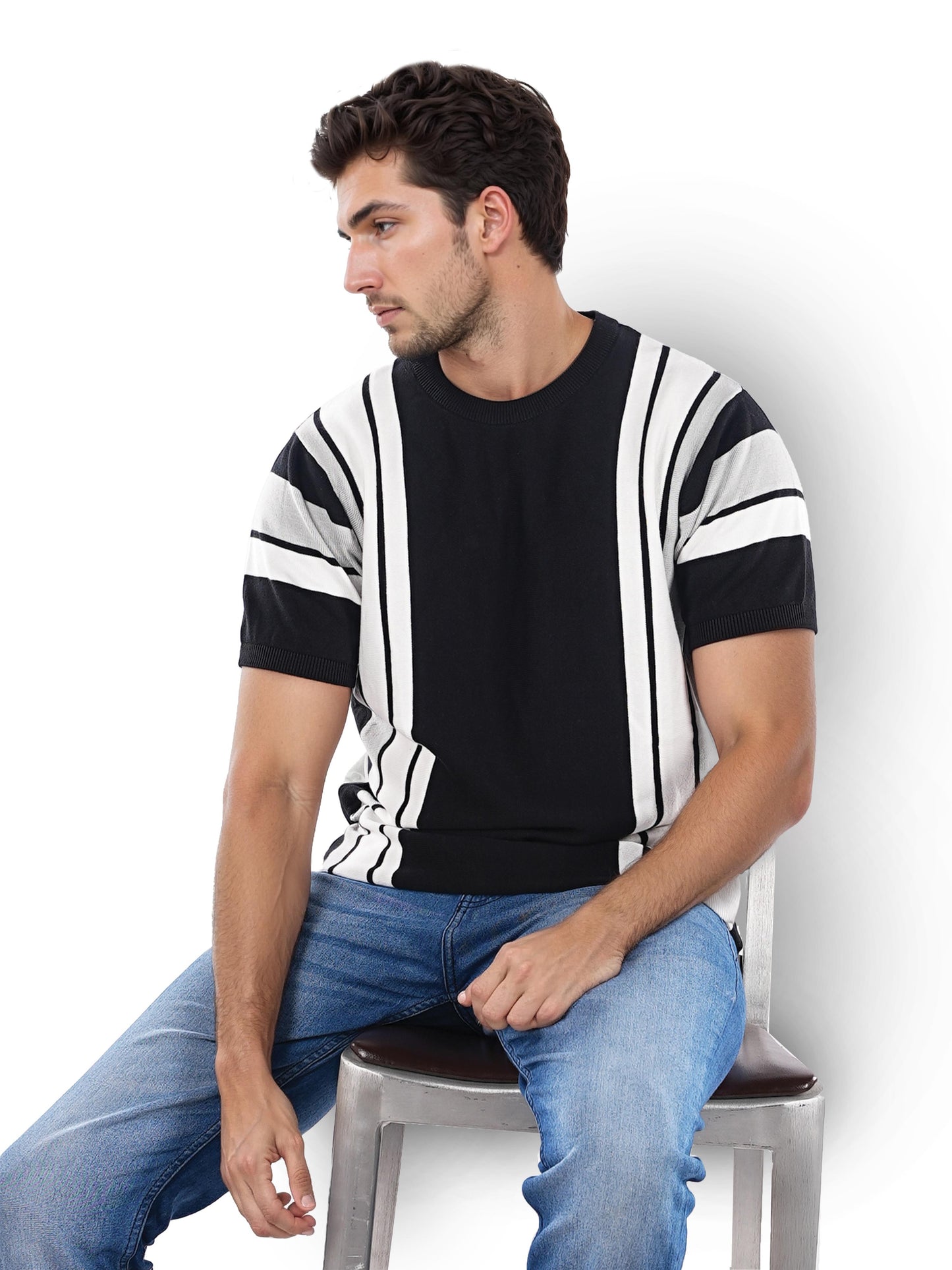 Black Striped Cotton T-shirt