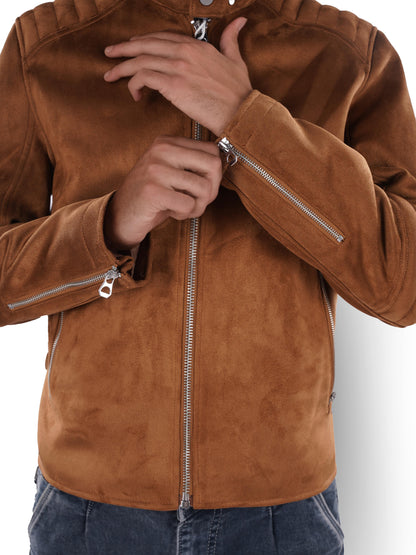 Brown Solid Polyamide Jacket