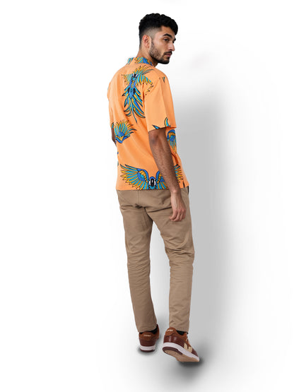 Orange Printed Viscose Shirt