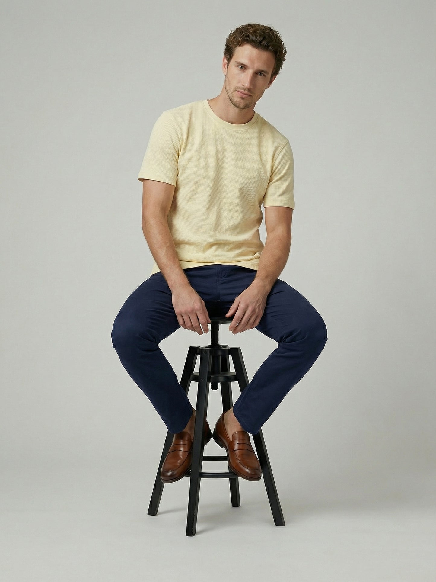 Celio Mens Yellow Structured Regular Fit Cotton T-Shirts
