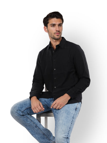 Black Solid Cotton Shirt