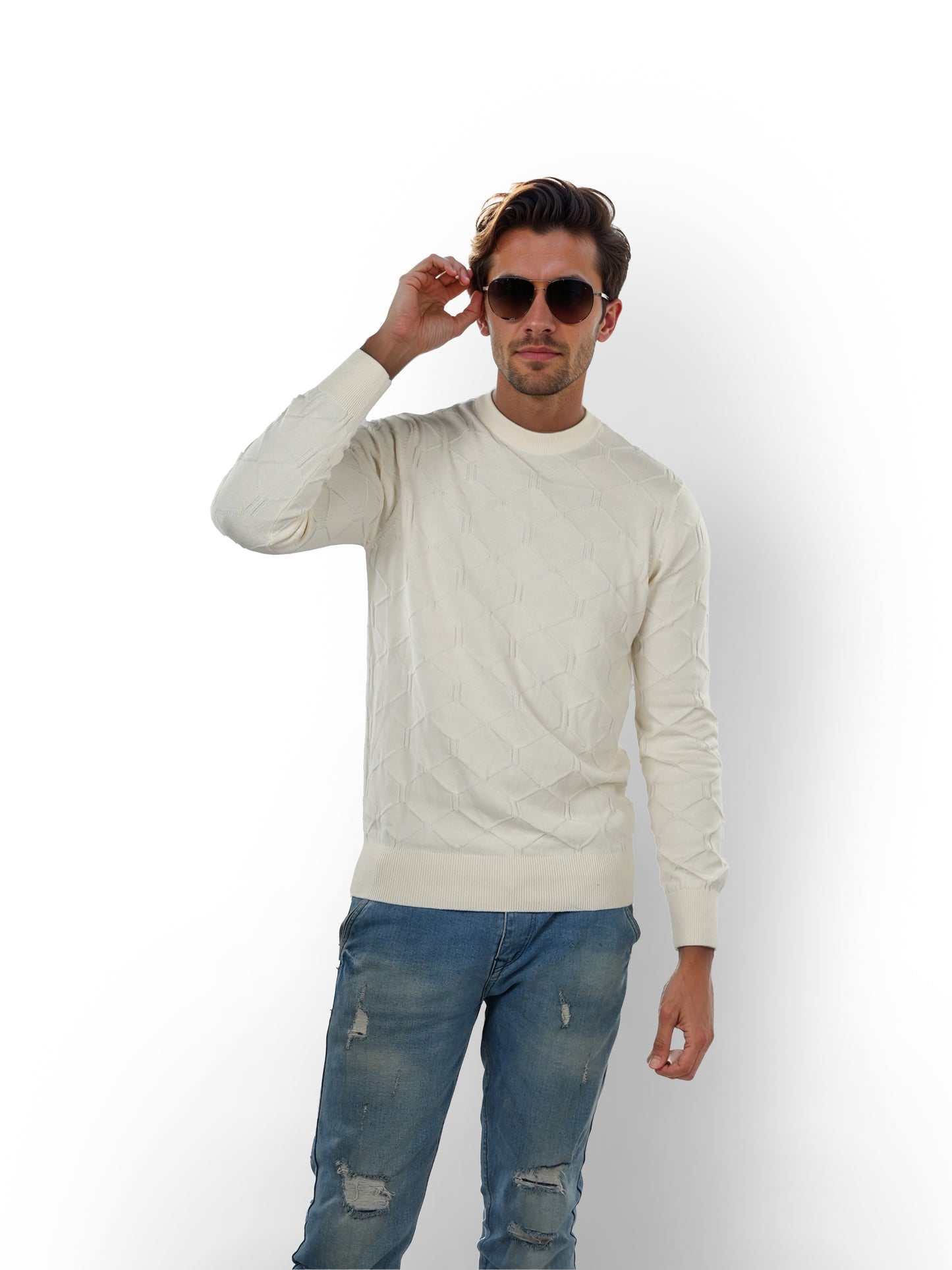 Beige Solid Cotton Sweater