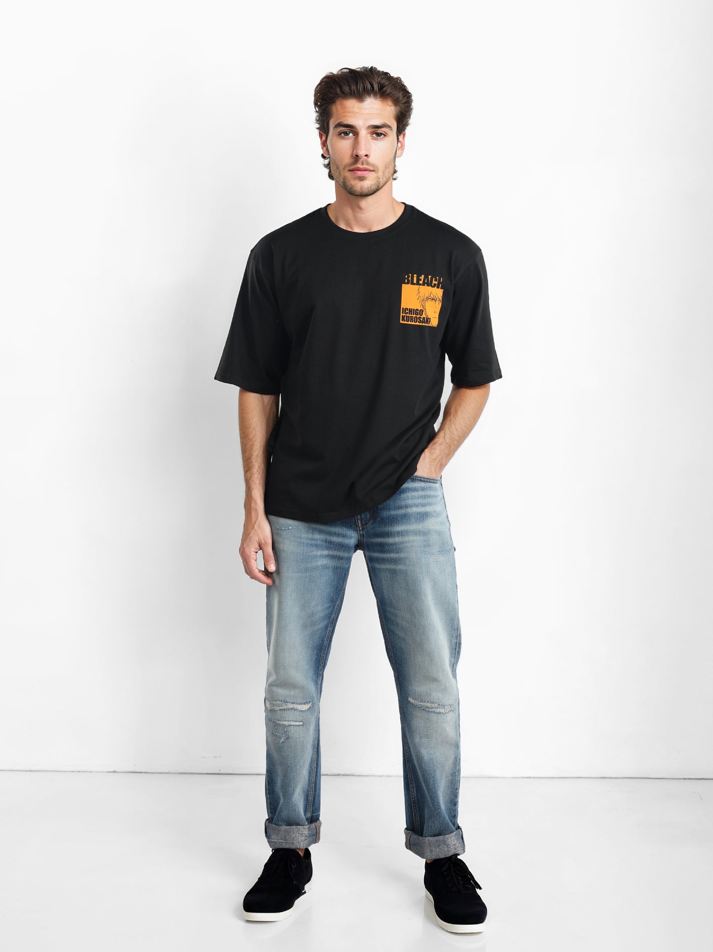 Bleach - Black Printed Oversized Cotton T-shirt