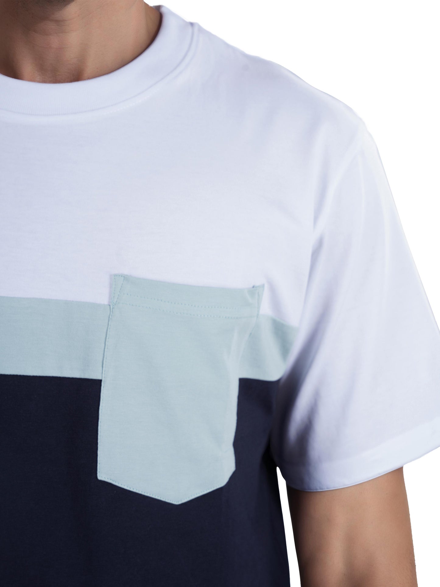 Blue Colourblock Cotton T-shirt