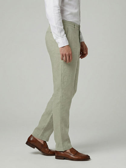 Celio Mens Green Solid Straight Fit Linen Casual Trouser