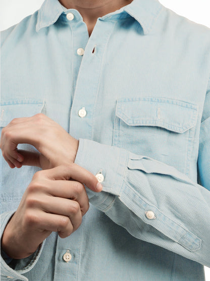 Blue Solid Cotton Shirt