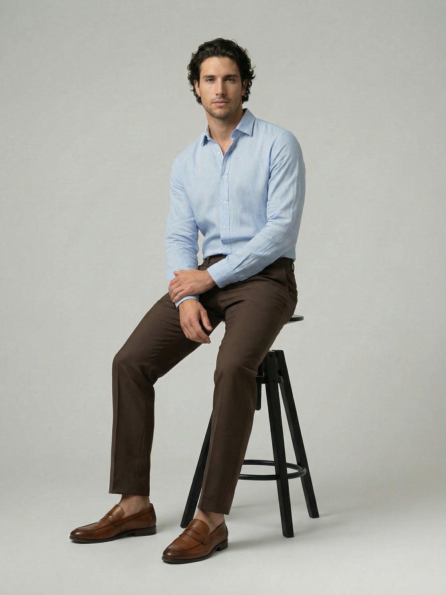 Celio Mens Brown Solid 24H Fit Polyester Casual Trouser