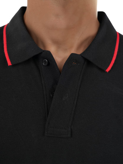 Black Solid Cotton Polo