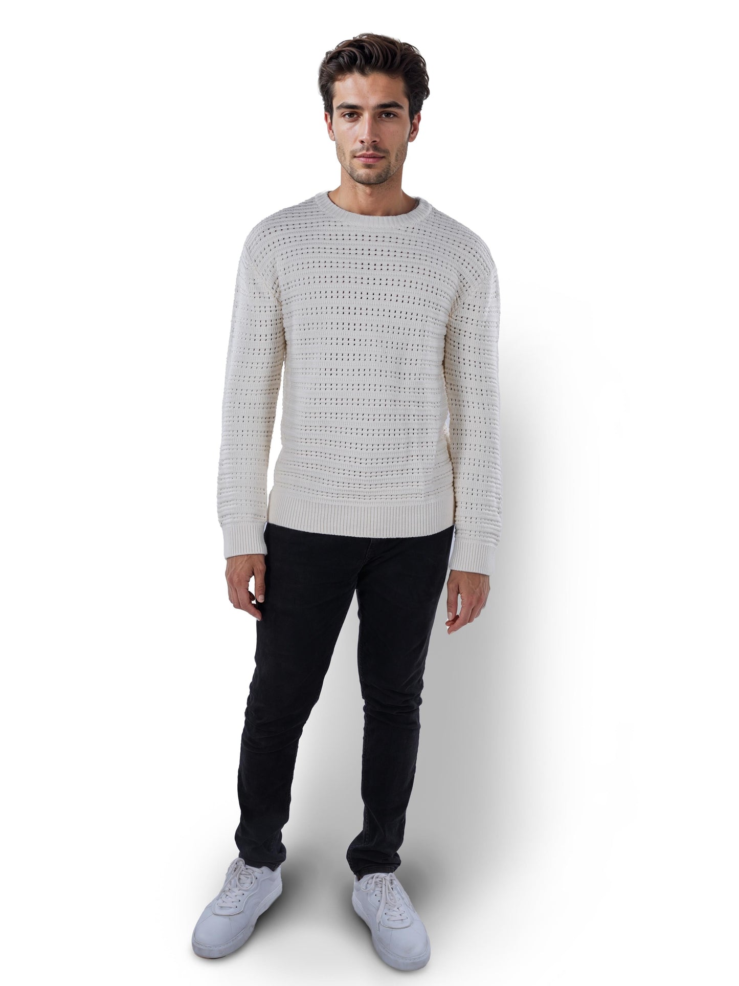 White Solid Cotton Sweater