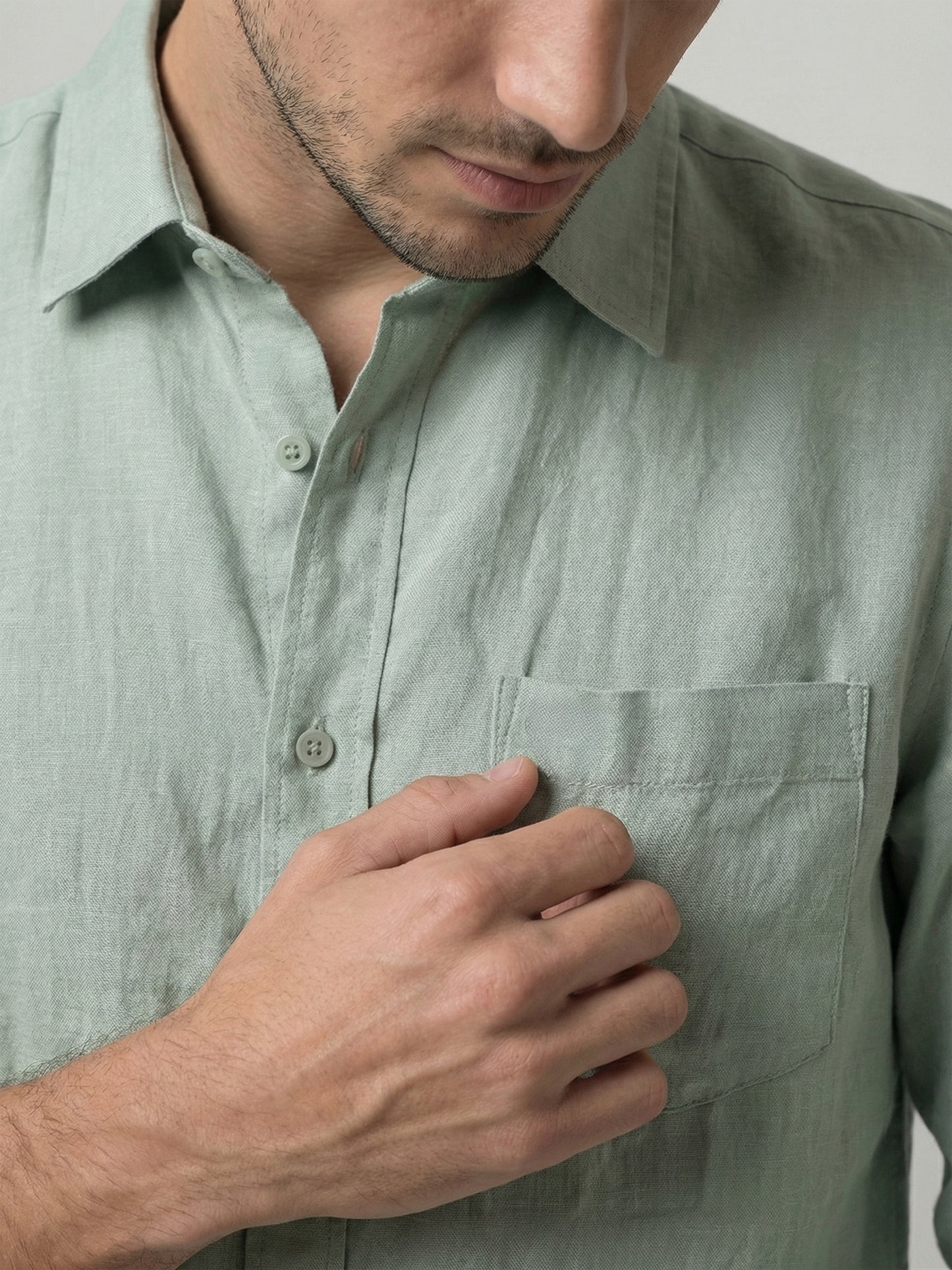 Celio Mens Green Solid Regular Fit Linen Shirts