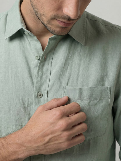 Celio Mens Green Solid Regular Fit Linen Shirts