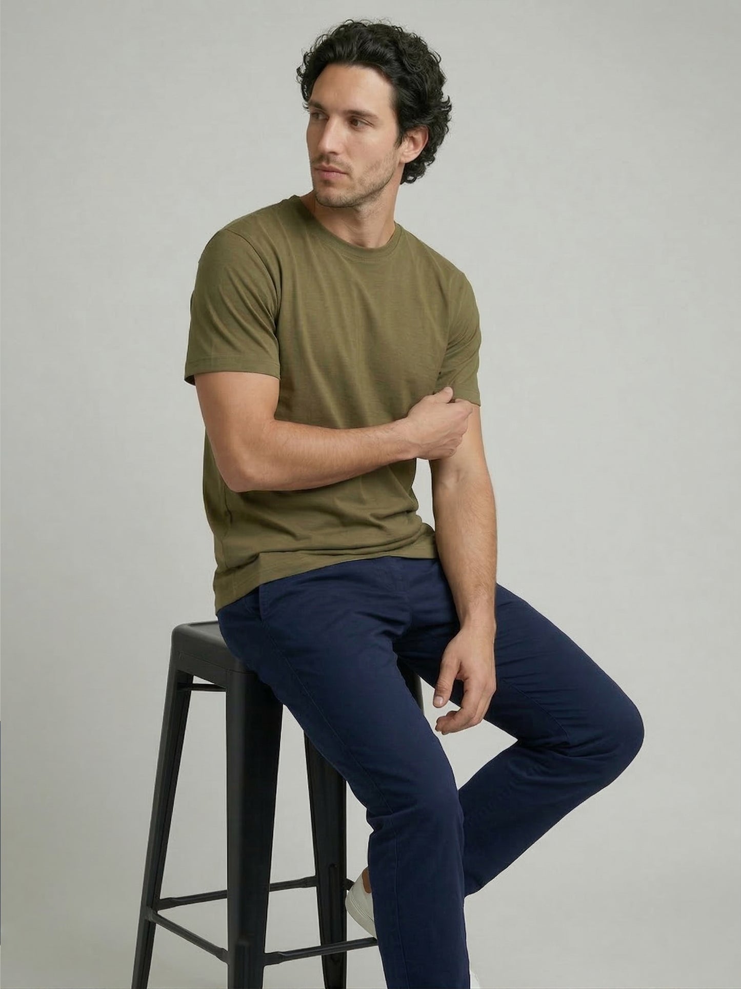 Celio Mens Olive Solid Slim Fit Cotton T-Shirts