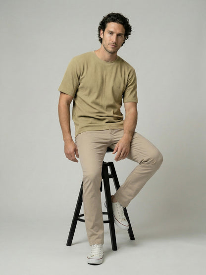 Celio Mens Olive Structured Regular Fit Cotton T-Shirts