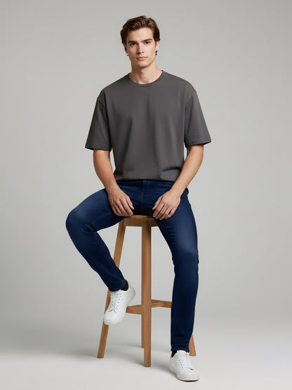 Celio Mens Blue Knit | Dobby Slim Fit Cotton Jeans