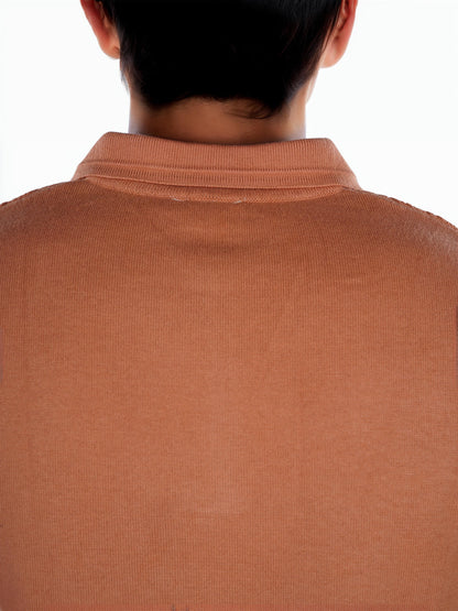 Brown Solid Cotton Polo