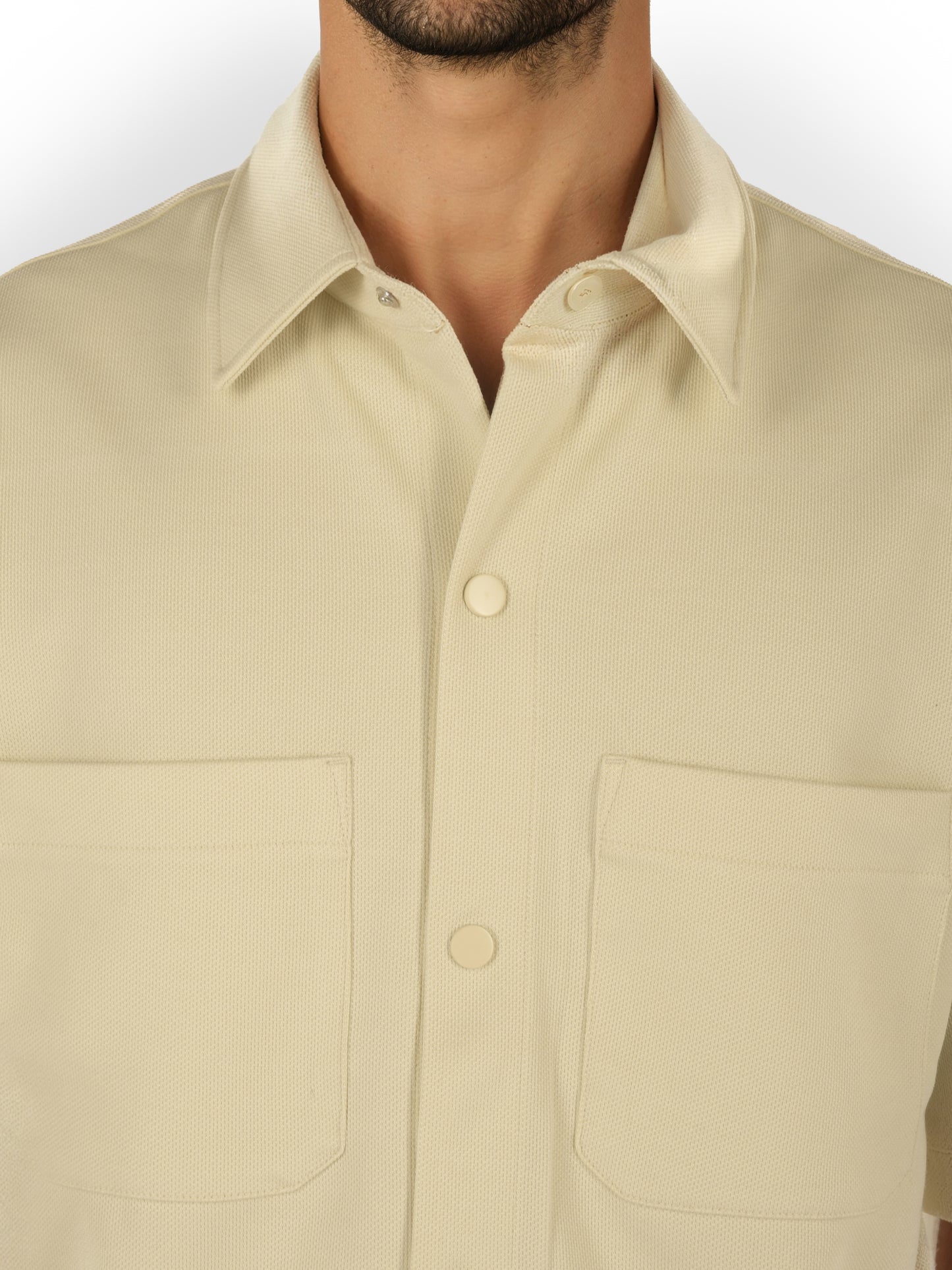 Beige Solid Polyester Shirt