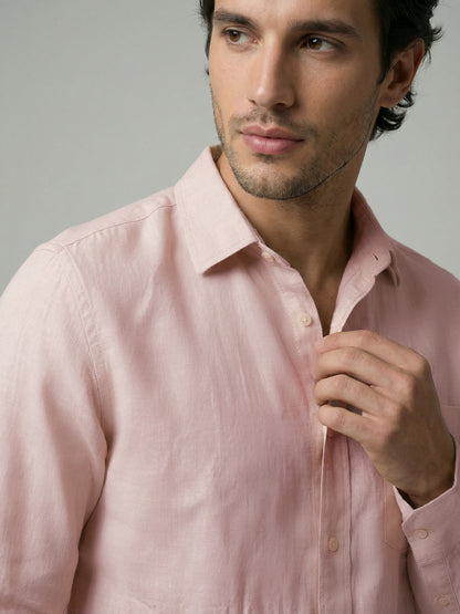 Celio Mens Orange Solid Regular Fit Linen Shirts