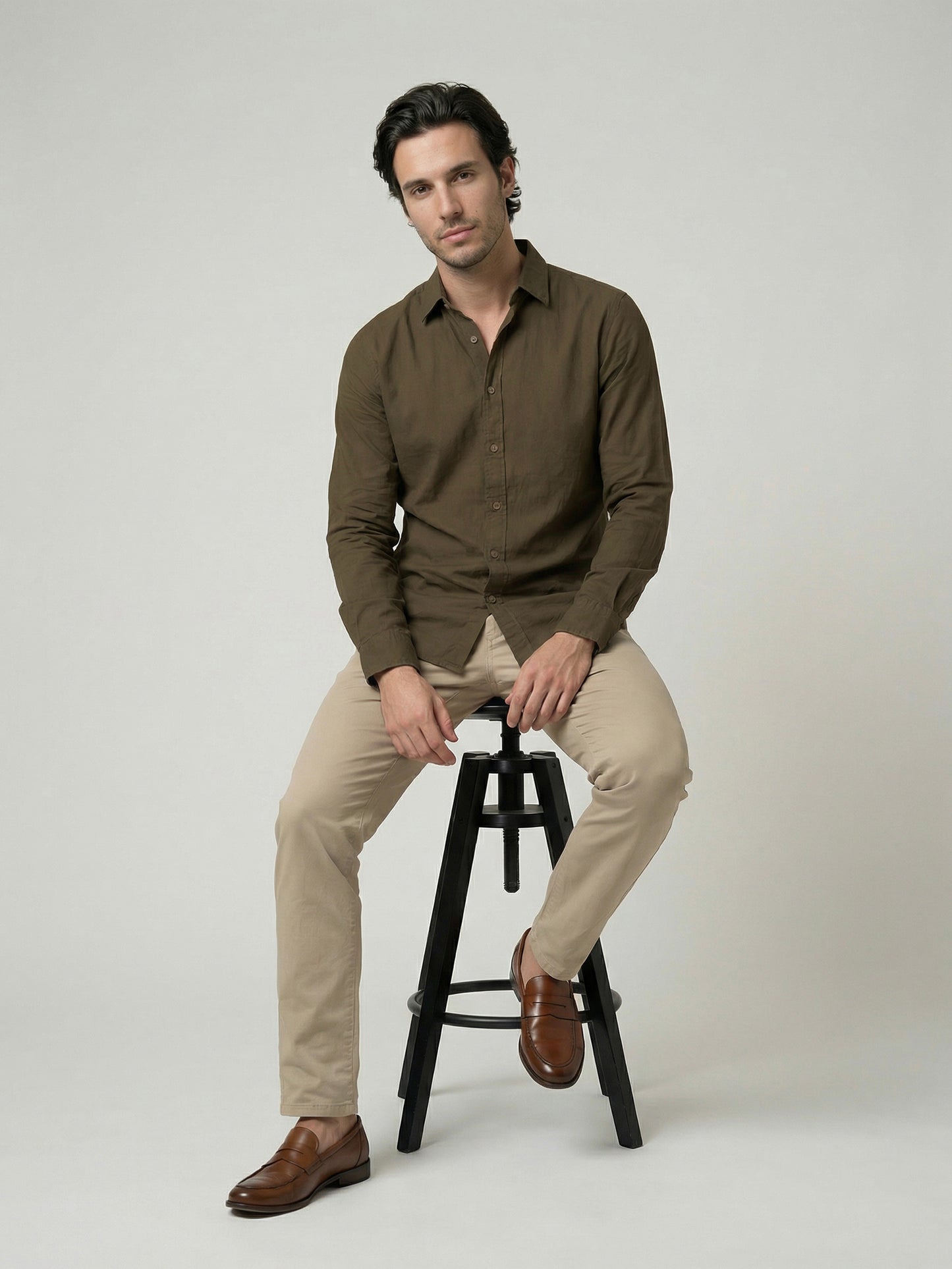 Celio Mens Olive Solid Regular Fit Cotton Shirts