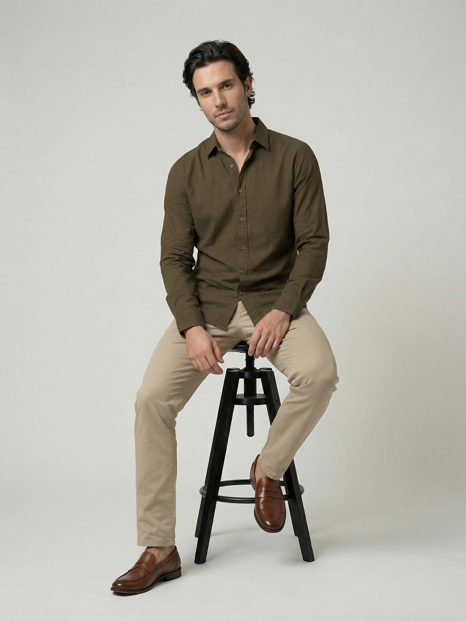 Celio Mens Olive Solid Regular Fit Cotton Shirts