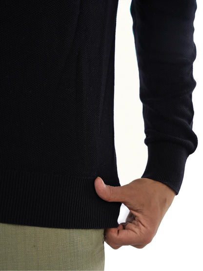 Black Solid Cotton Sweater