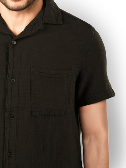 Black Solid Cotton Shirt