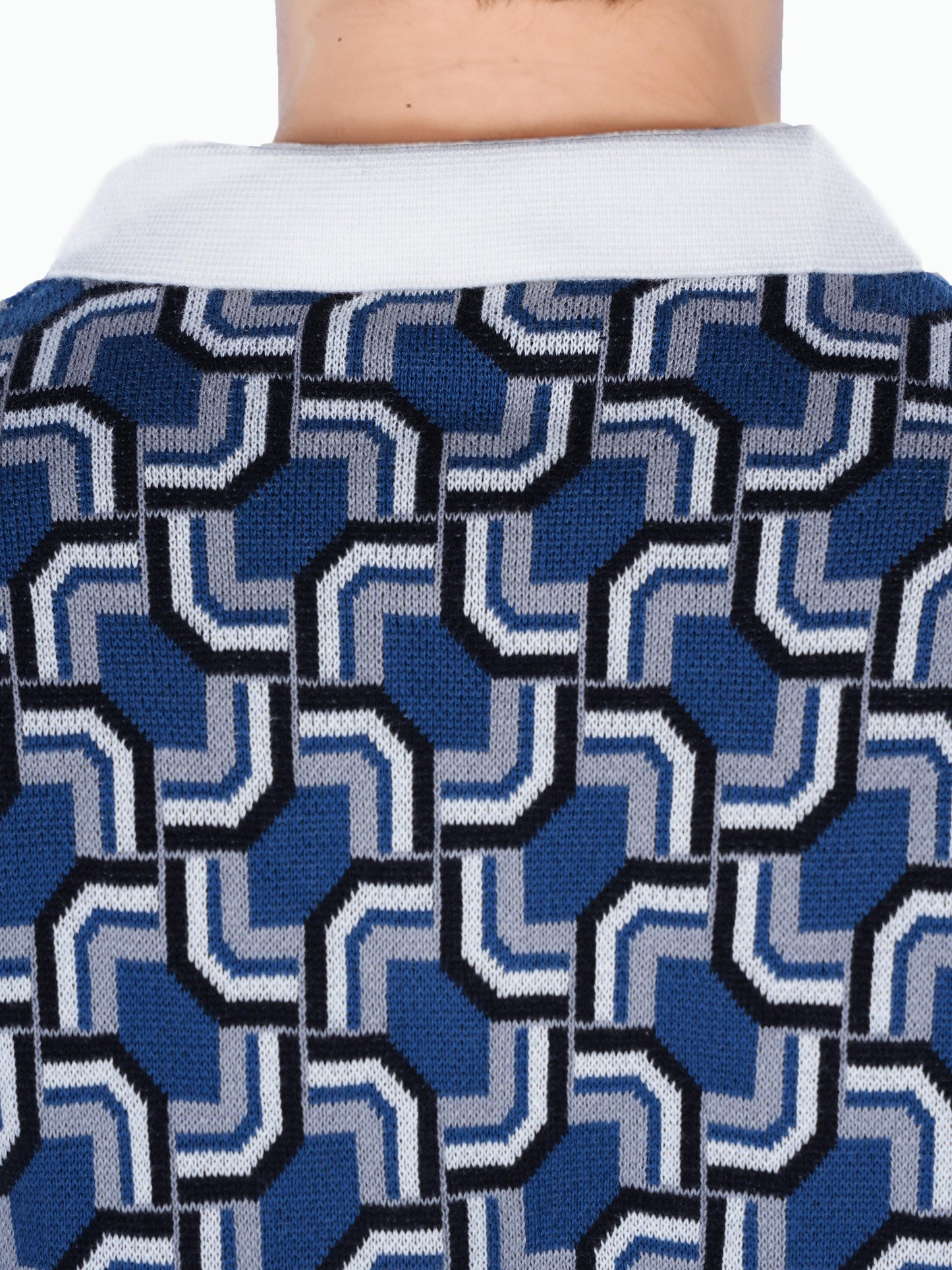 Blue Printed Cotton Polo