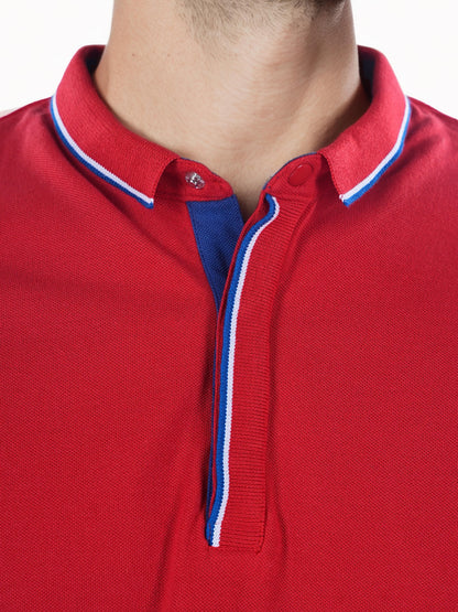 Red Solid Cotton Polo