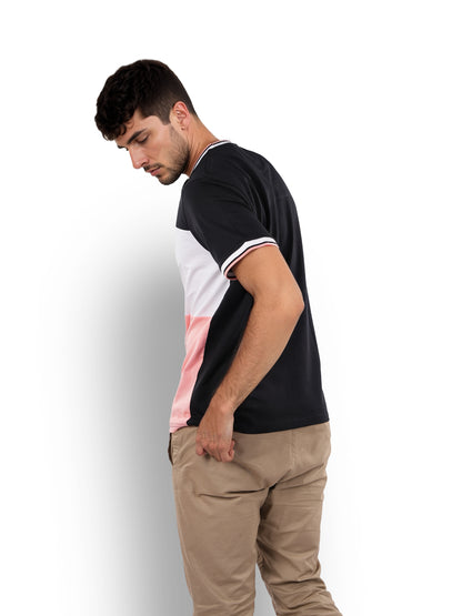 Black Colourblock Cotton T-shirt