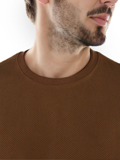 Brown Solid Cotton T-shirt